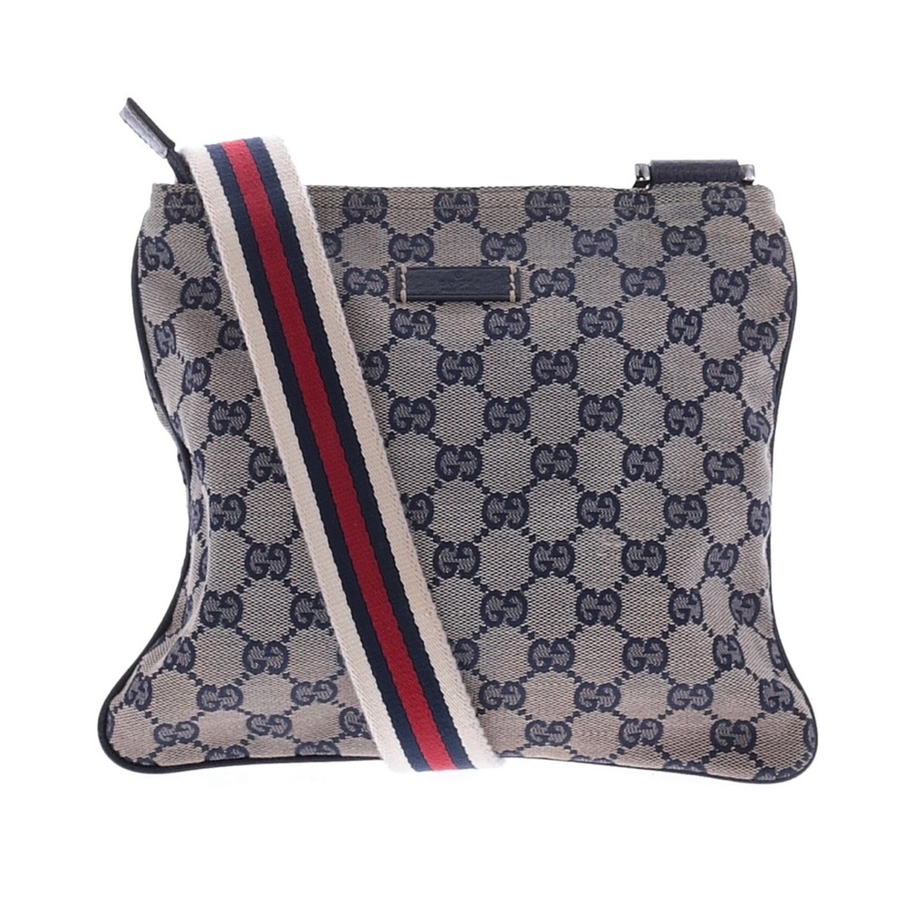 Gucci Monogram Web Small Flat Messenger Bag Navy